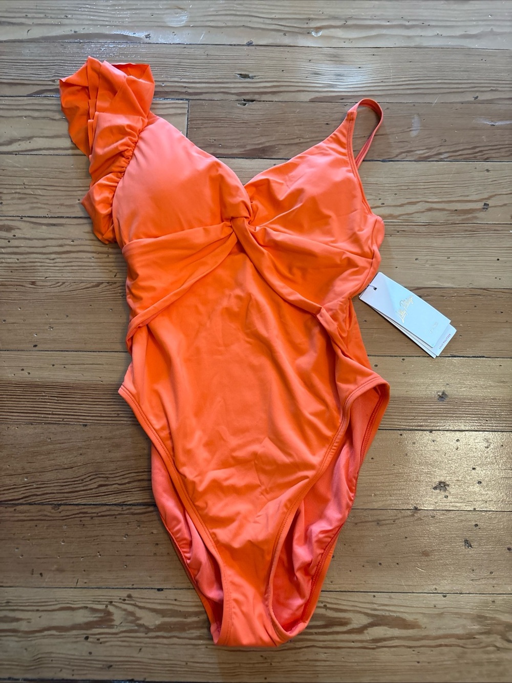 Lilly Pulitzer Olivann One Piece Swimsuit 6 Orange Flamingo Feather Ruffle NWT